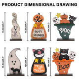 Wooden Halloween Table Decorations Set – Ghost, Black Cat, Pumpkin Monster & Skull Figurines (Multicolor, 4-Piece Set)