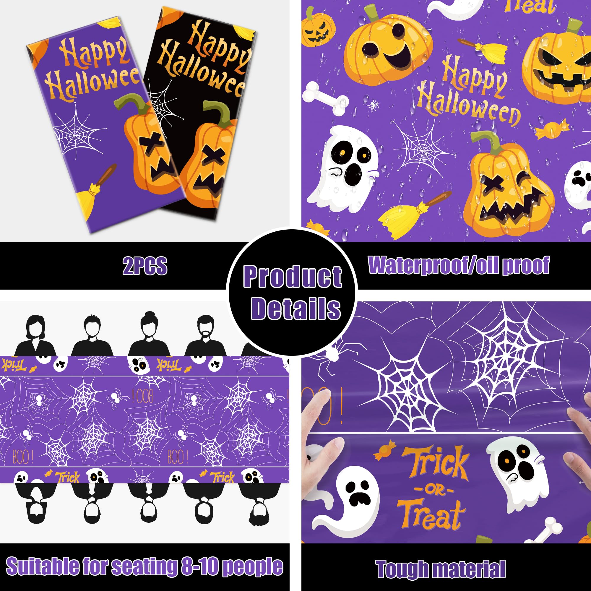 Halloween Tablecloth – Large 52x87" Plastic Table Cover for Spooky Indoor & Outdoor Party Decorations
