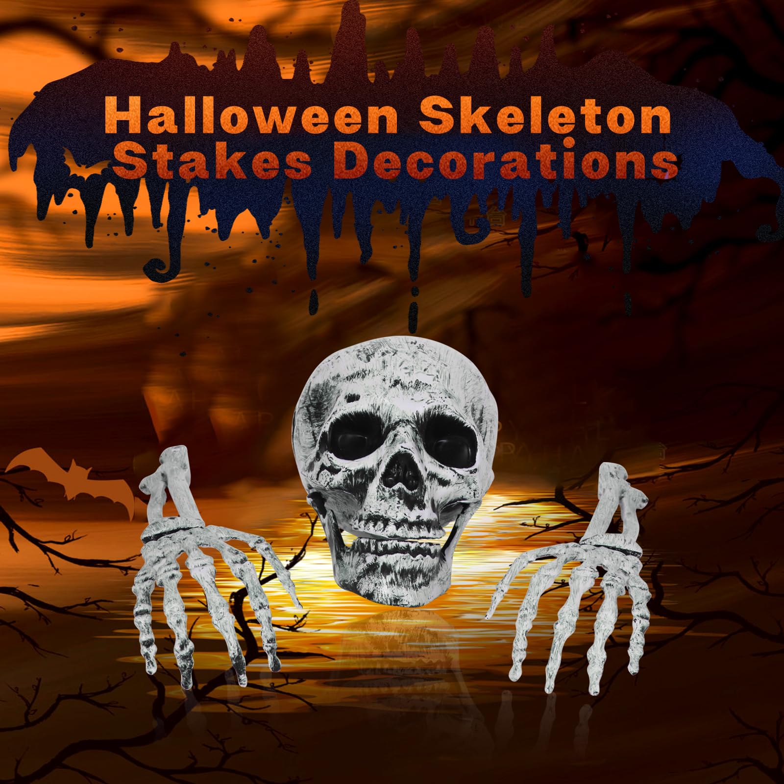 Realistic Skeleton Graveyard Set – Skull, Arms, Spider Web & Stakes for Outdoor Halloween Yard Decor