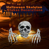 Realistic Skeleton Graveyard Set – Skull, Arms, Spider Web & Stakes for Outdoor Halloween Yard Decor