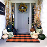 Orange & Black Plaid Cotton Rug – 28x43" Washable Fall Doormat for Porch, Entryway & Halloween Decor