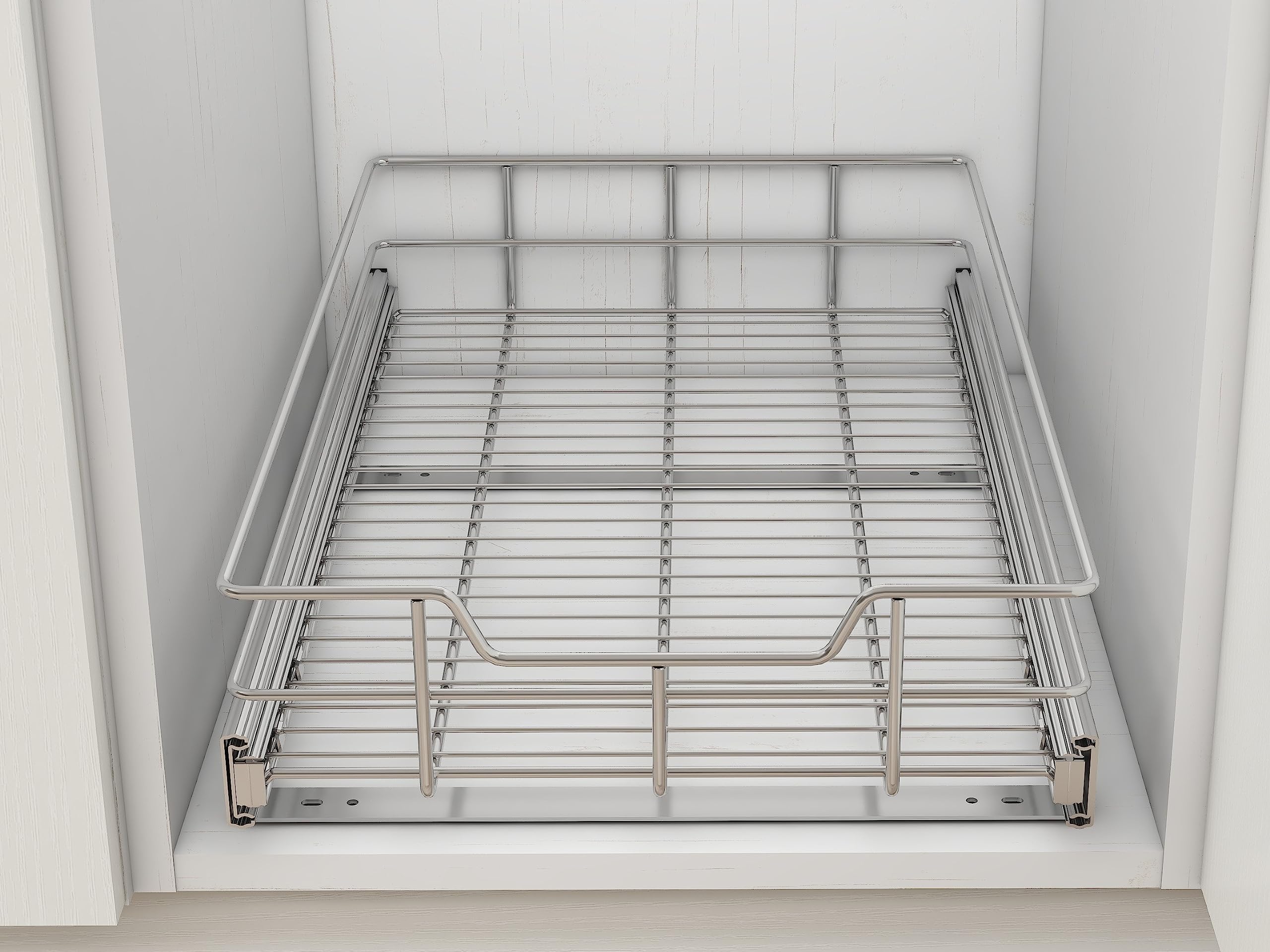 Heavy-Duty Pull-Out Cabinet Organizer – 1 Tier Slide-Out Drawer (Chrome-Plated)