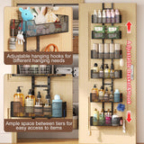 Hongtamoya Over-the-Door Metal Storage Organizer – 6 Adjustable Mesh Baskets & Hooks for Closet, Pantry & Bathroom (Black)