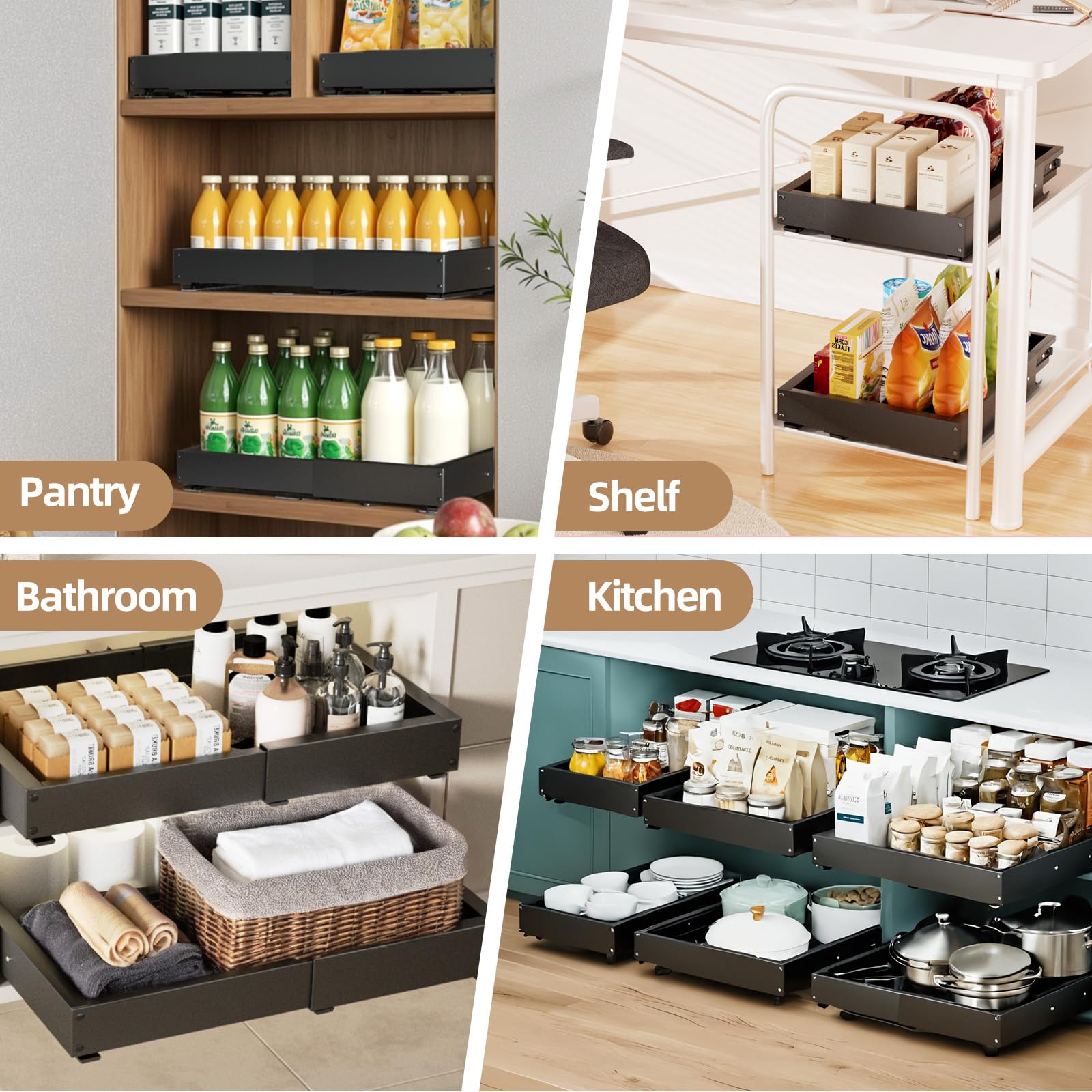 Expandable Pull-Out Cabinet Organizer – Heavy-Duty Adjustable Roll-Out Shelf with 5-Rail System