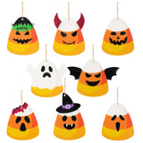 24PCS Halloween Candy Corn Wooden Ornaments – Cute Kawaii Candy Theme Hanging Decorations with Burlap Rope (8 Styles, Orange)