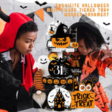 Halloween Tiered Tray Decorations Set (18 Pcs) 🎃 – Rustic Wooden Signs & Plush Gnome for Farmhouse Home Décor