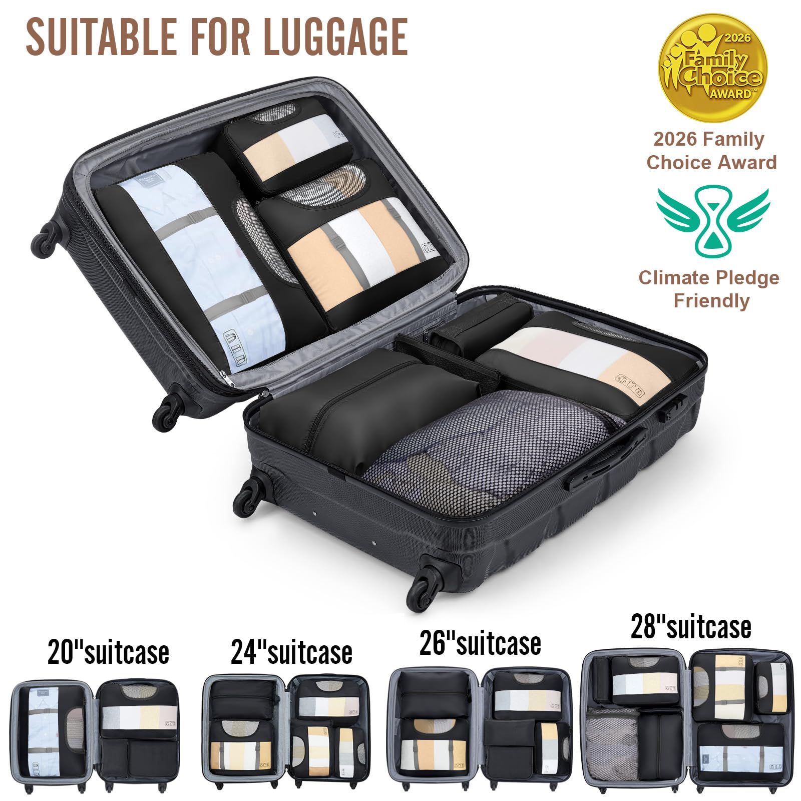 Travel Packing Cubes Set with Hanging Toiletry Bag – Lightweight Luggage Organizer Bags with Breathable Mesh & Laundry Bag