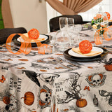 Halloween Gothic Tablecloth – Vintage Skull, Bat, Pumpkin & Rose Polyester Cover (60" x 104")