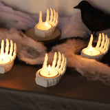 White Skeleton Hand Tealight Candle Holders – Set of 6 Resin Halloween Centerpieces for Spooky Home Décor