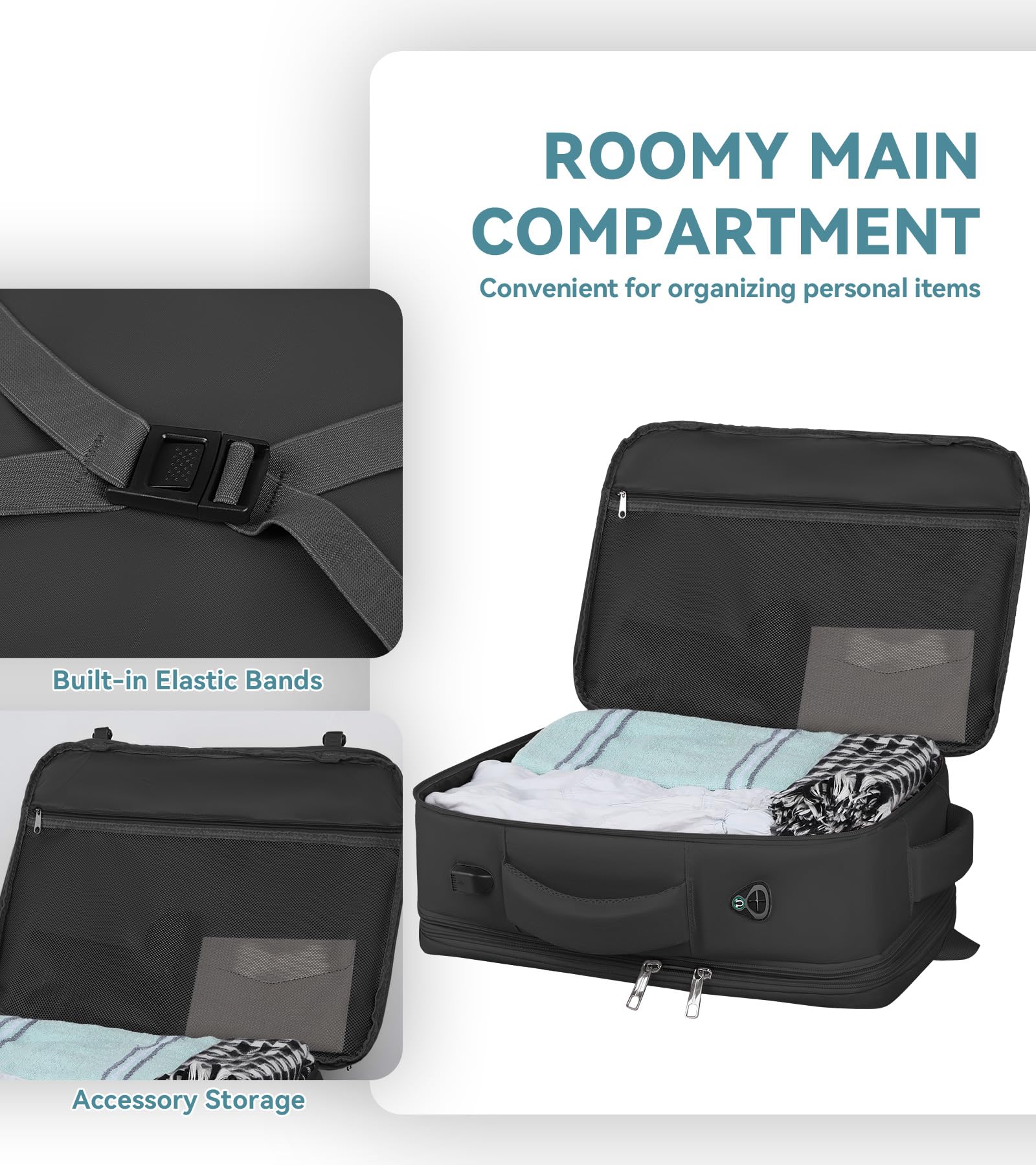 AREYTECO 50L Expandable Carry On Travel Backpack with USB Port, TSA Lay-Flat Design and 17” Laptop Compartment