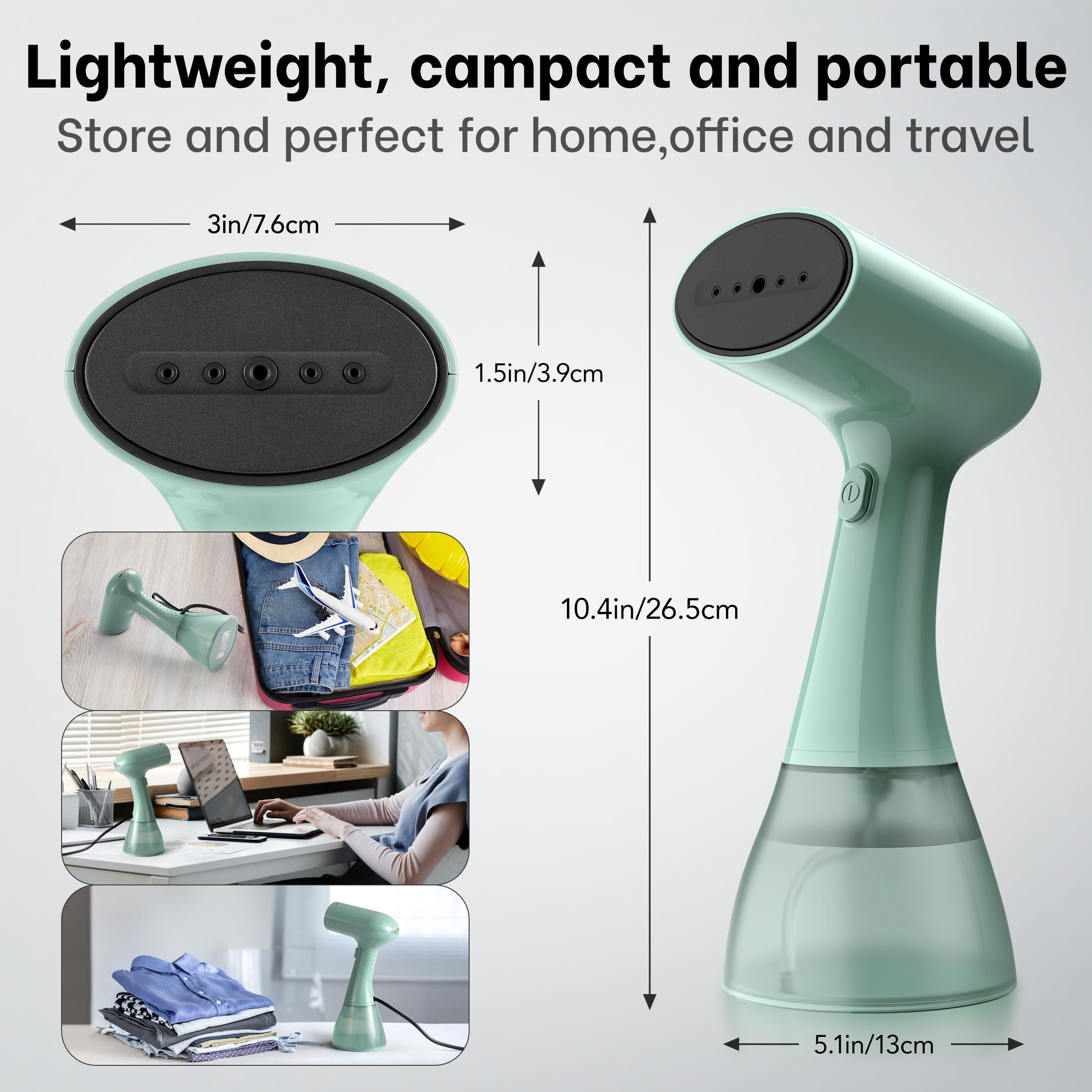 1500W Powerful Handheld Garment Steamer with 400ml Tank, Fast Heat Portable Wrinkle Remover for Travel & Home