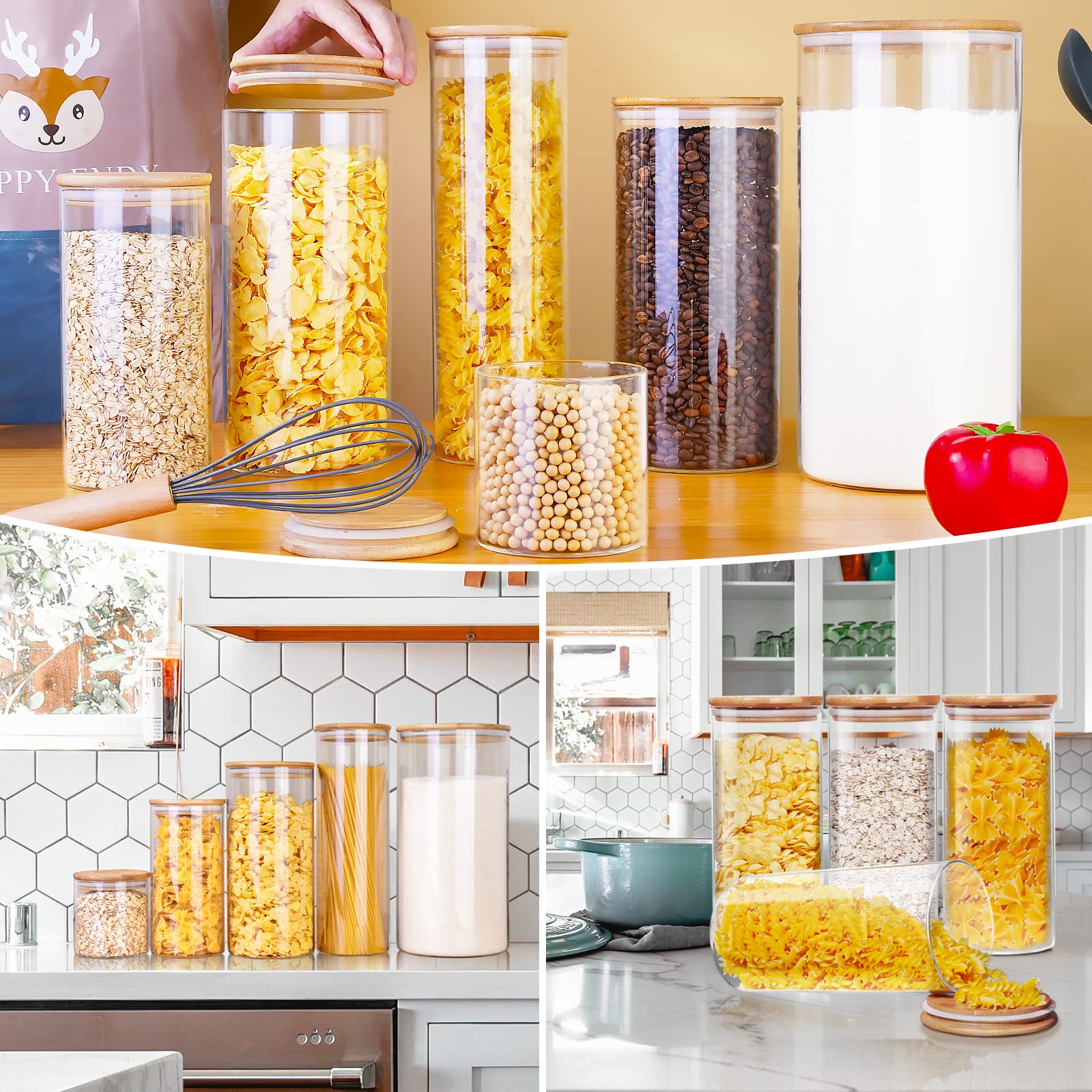 HD Clear Medium Glass Jars with Bamboo Lids – 8-Piece Borosilicate Pantry Storage Set (28 oz)