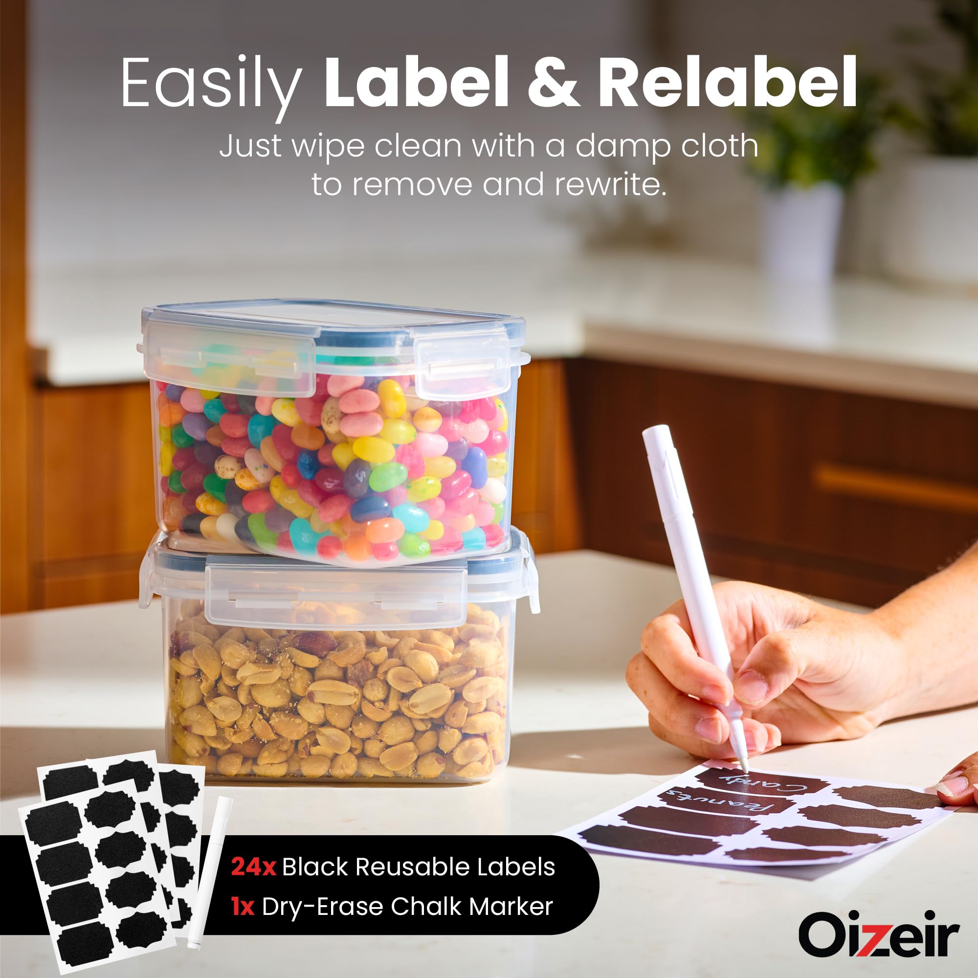 Airtight Food Storage Containers – 24 Pack Clear Pantry Canisters with Locking Lids & Labels