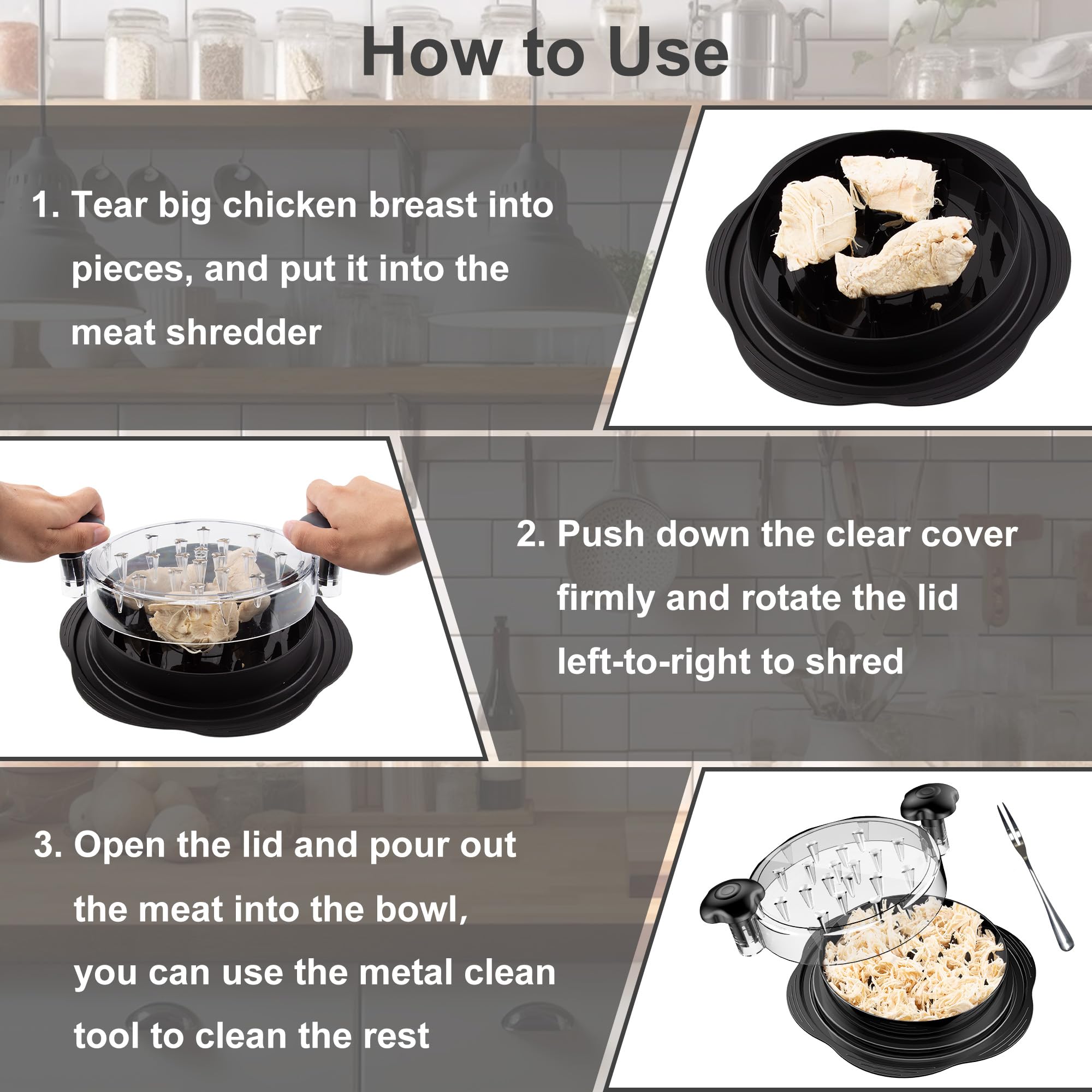 Upgraded Chicken Shredder Tool – Anti-Slip Base, BPA-Free, Fast Meat Shredding with Clear Lid