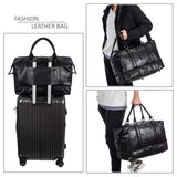Leather Travel Duffel Bag with Shoe Compartment – Large Waterproof PU Weekender Carry-On Bag (Black)