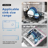 GAOKASE Stainless Steel Dish Drying Rack – Space-Saving 1-Tier Kitchen Counter Dish Drainer with Utensil Holder (Black)