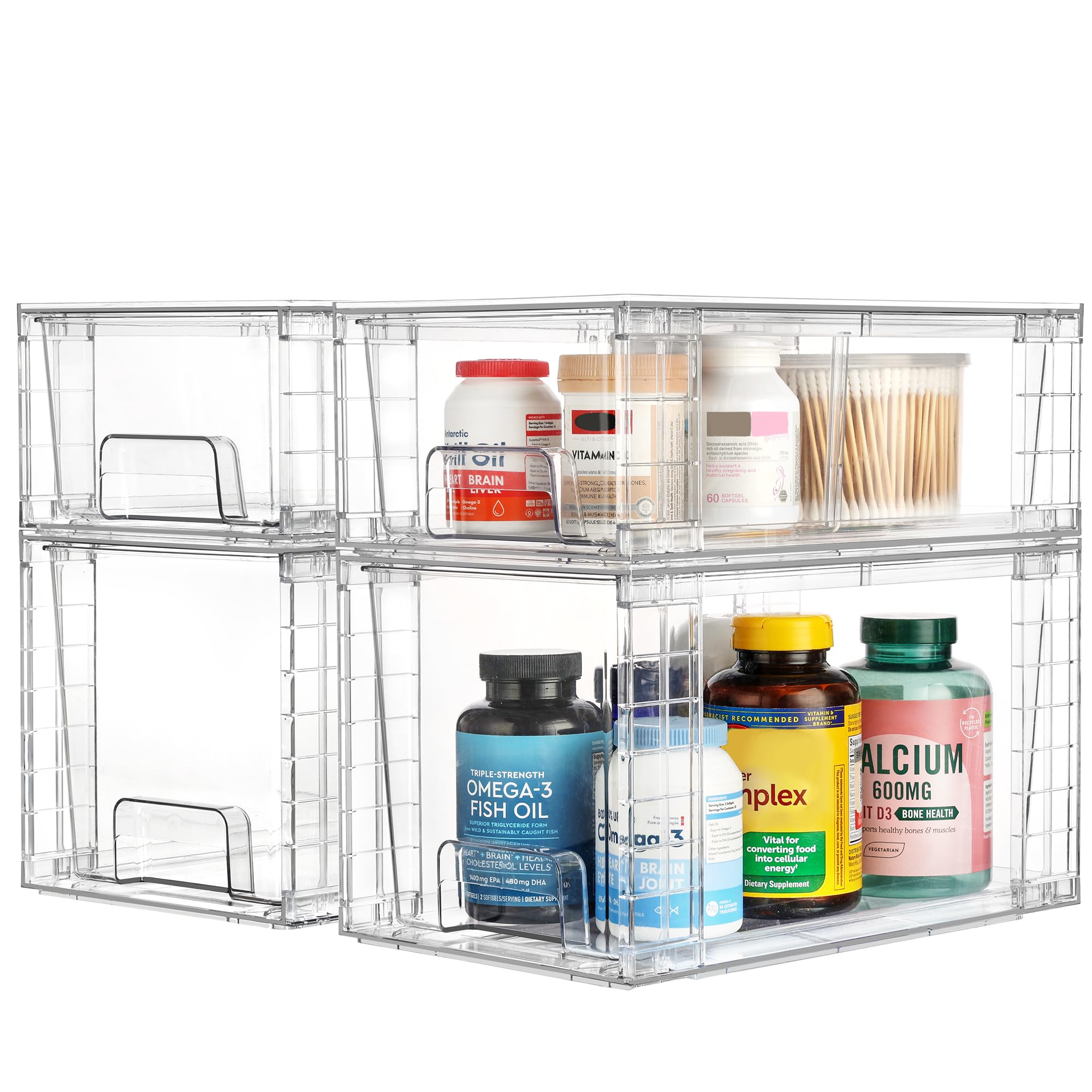 Clear Stackable Acrylic Drawer Organizer Set – Dual Size Pull-Out Storage Bins for Pantry, Bathroom & Cabinets