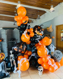 Halloween Balloon Arch Garland Kit – 144pcs Black & Orange Balloons with Polka Dots, Eyes & Confetti for Party Decoration
