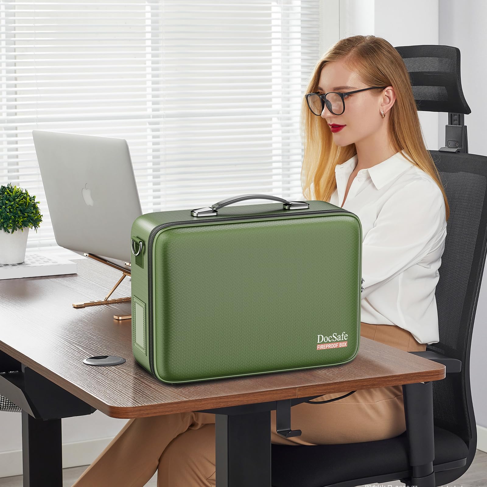DOCSAFE Fireproof Hard-Shell Document Box with Lock – Portable File Organizer for Home, Office & Travel (Green)
