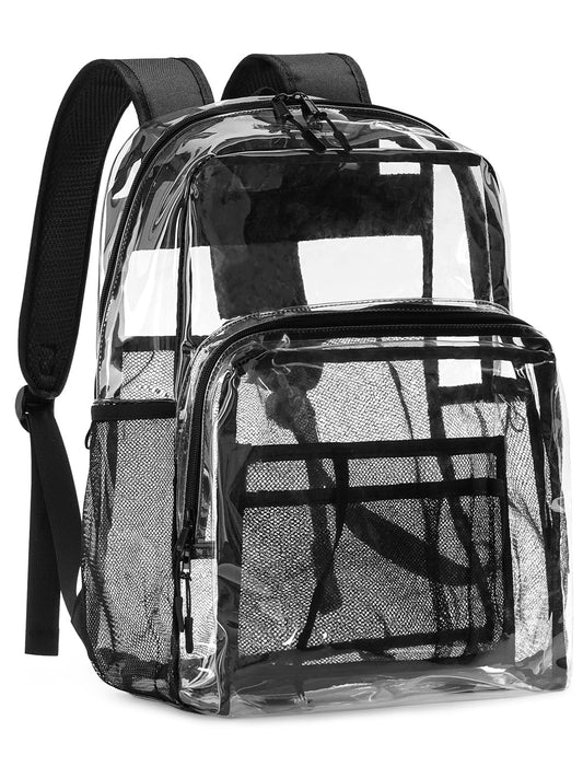 Flowston Heavy Duty Clear School Backpack 17 Inch, Transparent TPU Bookbag with Multiple Pockets