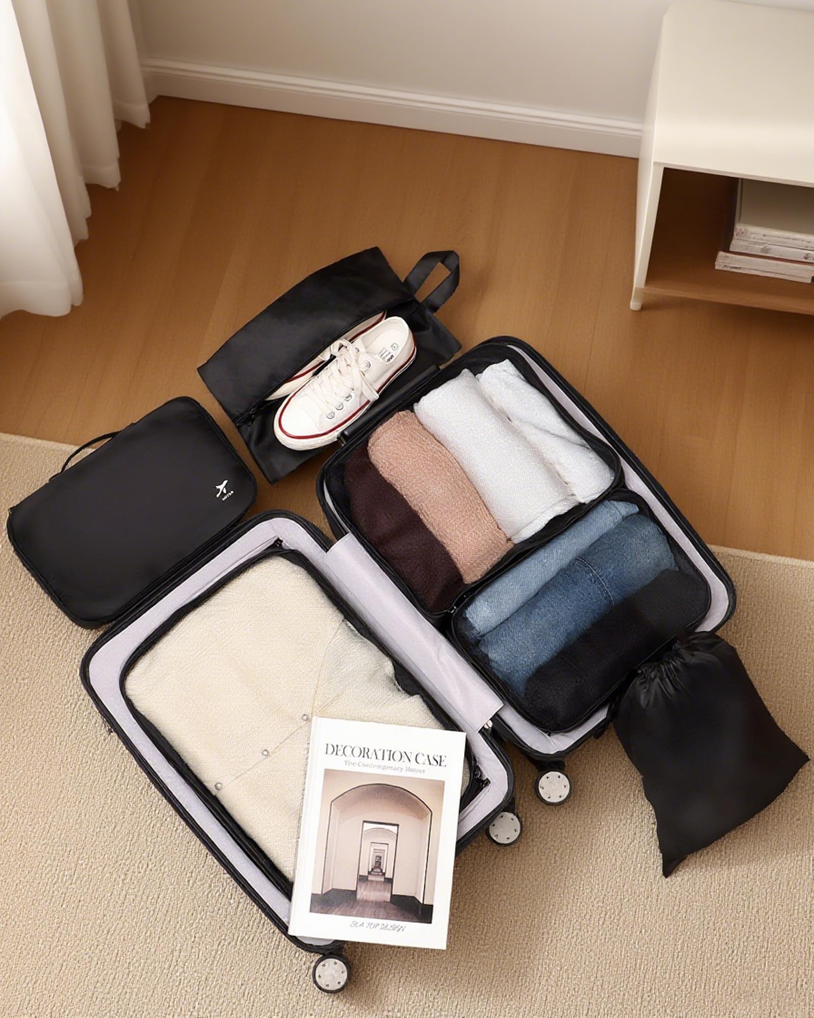 HOTOR 6-Piece Travel Packing Cubes Set for Luggage, Lightweight Suitcase Organizers with Shoe Bag and Underwear Pouch