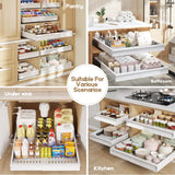 Expandable Pull-Out Cabinet Organizer with Handle – Adjustable Width & Depth, 3-Rail Slide-Out Shelf (White, 2-Pack)