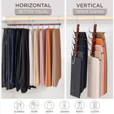 MORALVE Beechwood Pants Hangers 2-Pack – 5-Tier Space-Saving Closet Organizer with 360° Swivel Hook (Mahogany)