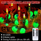 17Ft Green Halloween Eyeball String Lights – 30 LED 3D Bloodshot Eyes with Remote, 8 Modes & Timer for Spooky Décor