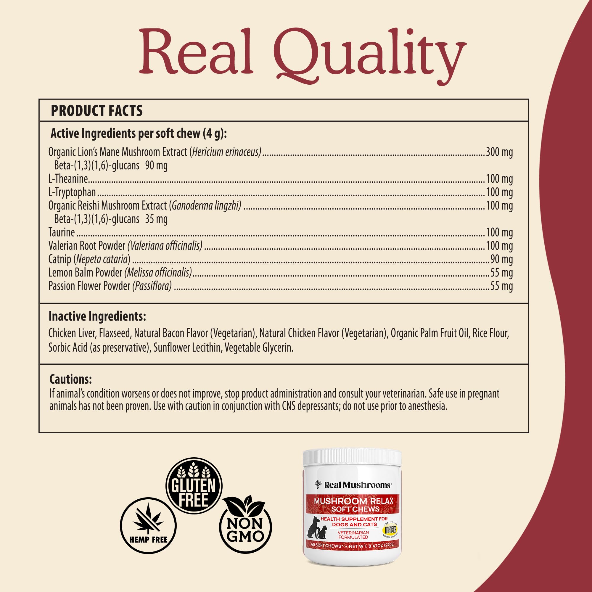 Natural Calming Chews for Dogs & Cats with Reishi & Lion’s Mane – Plant-Based Mood Support & Immune Health Supplement (Vegan Formula)
