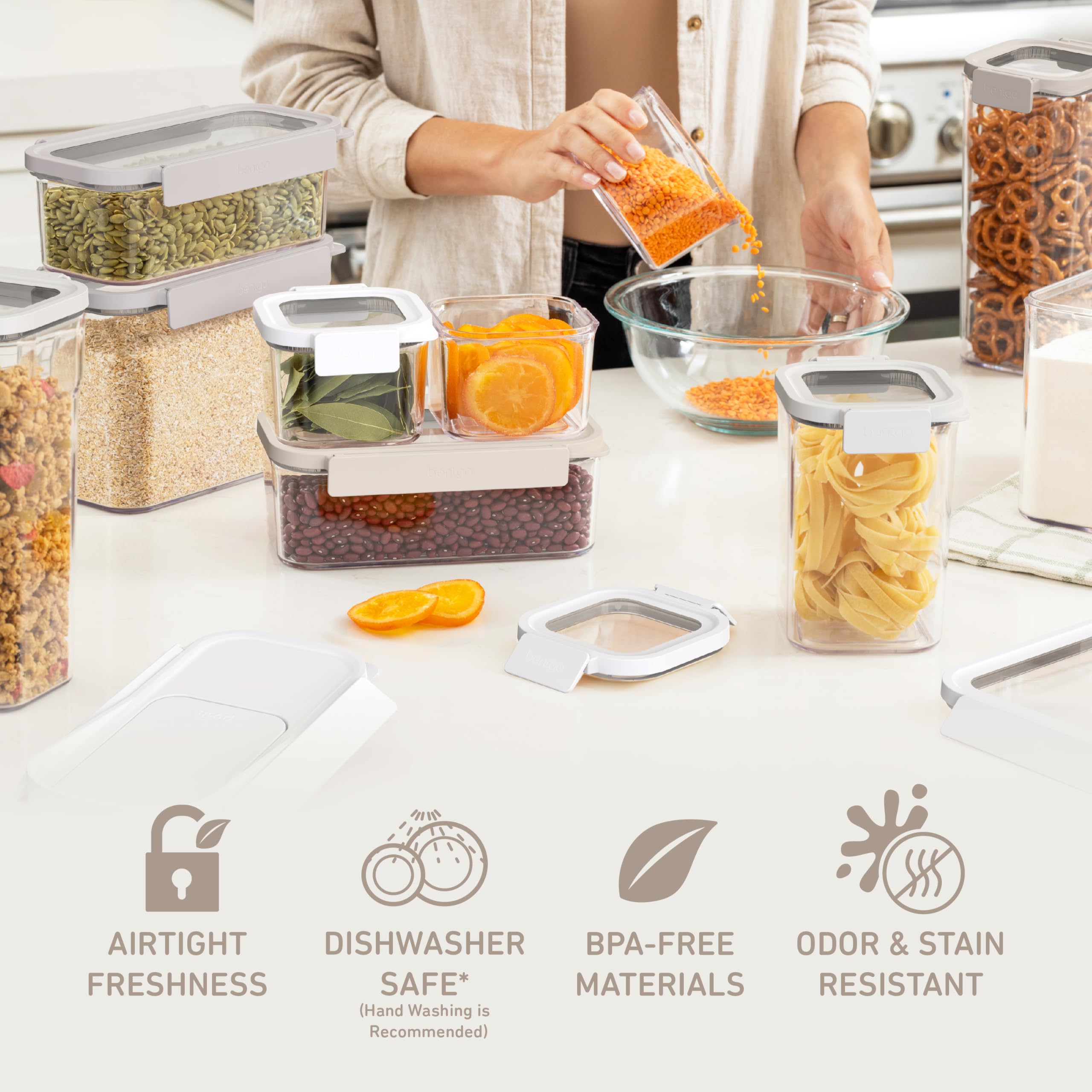 Bentgo Pantry Airtight Food Storage Containers – 22 Piece Stackable Set with Scoop & Cereal Lid