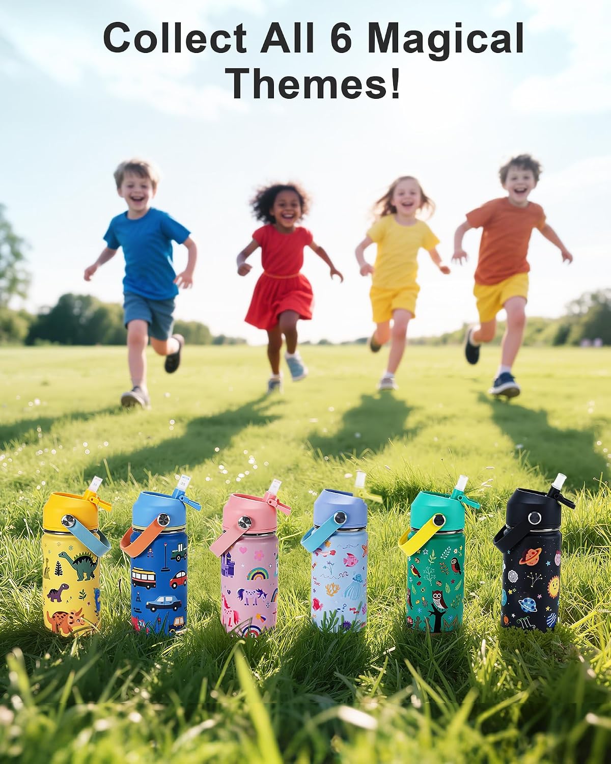 14 oz Kids Insulated Water Bottle with Silicone Straw – Leakproof Stainless Steel School Bottle