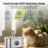PawsPik 18/8 Stainless Steel Cat Water Fountain 13.5 Cups – Ultra Quiet Filtered Drinking System