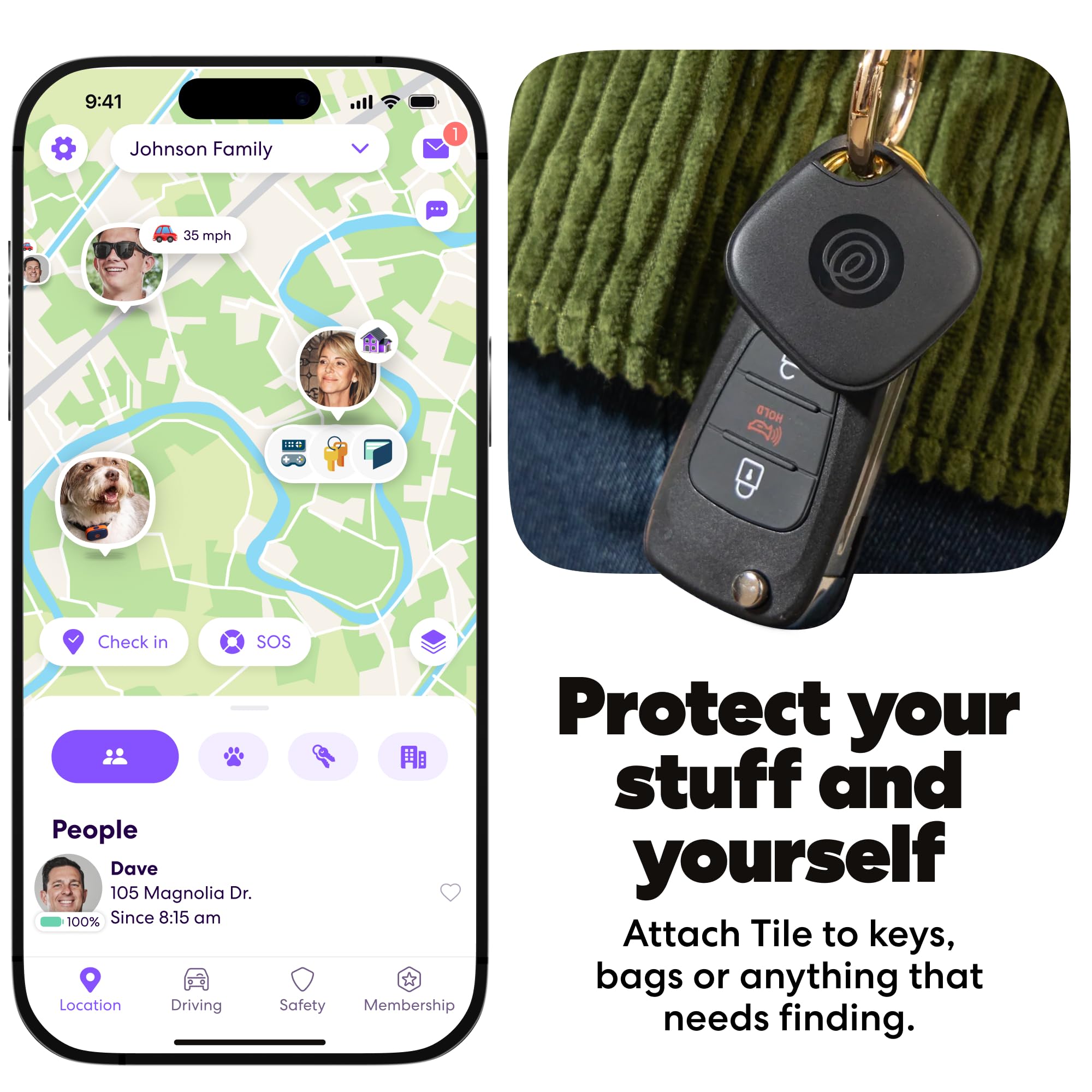 Tile Bluetooth Tracker Black, Item Locator with 350 ft Range, SOS Alert, Life360 Compatible, Waterproof IP68, iOS & Android