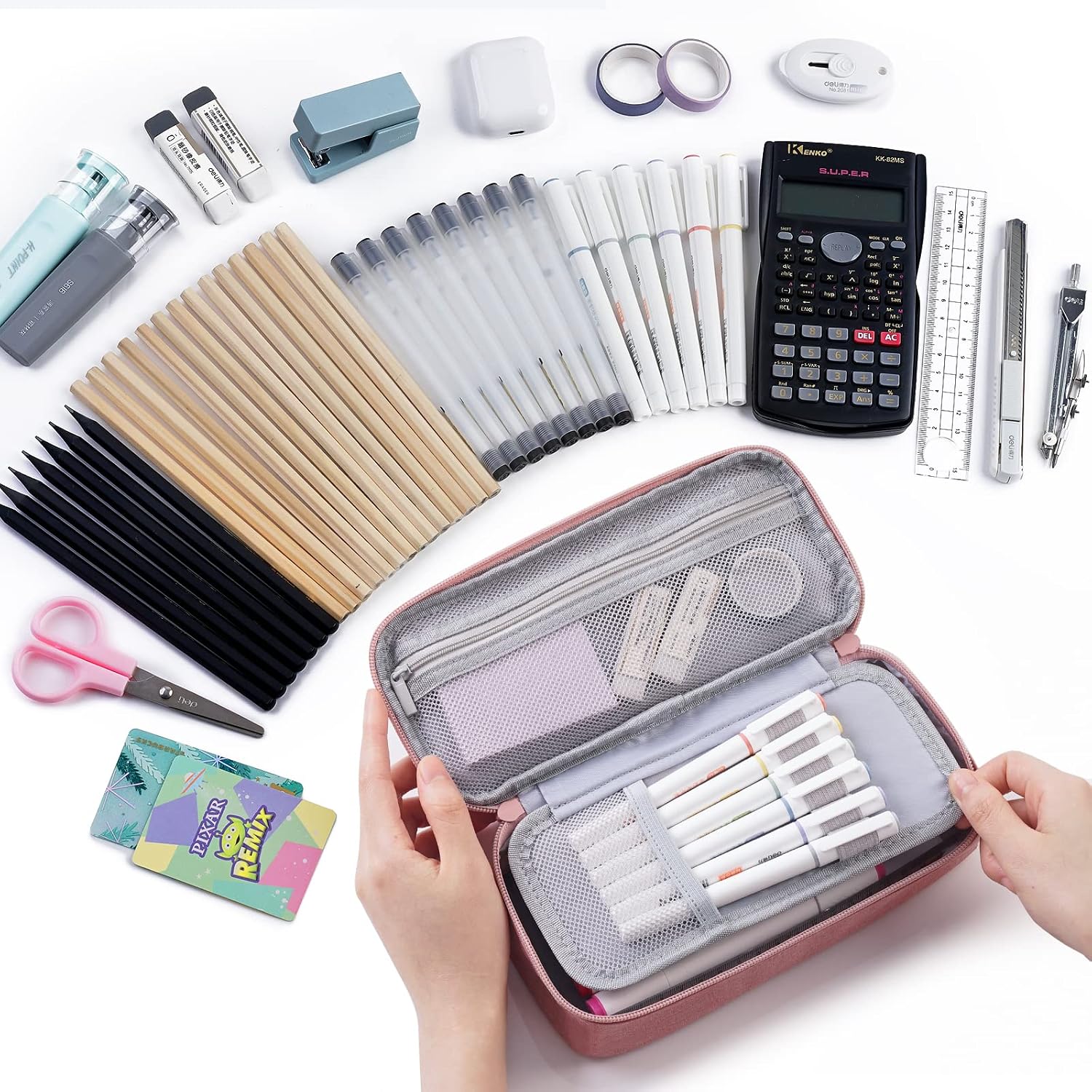 Large 80-Pencil Canvas Organizer Case with 5 Compartments