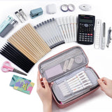 Large 80-Pencil Canvas Organizer Case with 5 Compartments