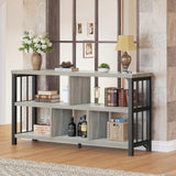 5-Cube Industrial Storage Organizer – Modern Horizontal Bookcase & TV Stand with Metal Frame (Light Grey Oak)