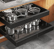 Extra-Wide Expandable Pull-Out Cabinet Organizer – 21” Deep 3-Rail Slide-Out Drawer (Black, 2-Pack)
