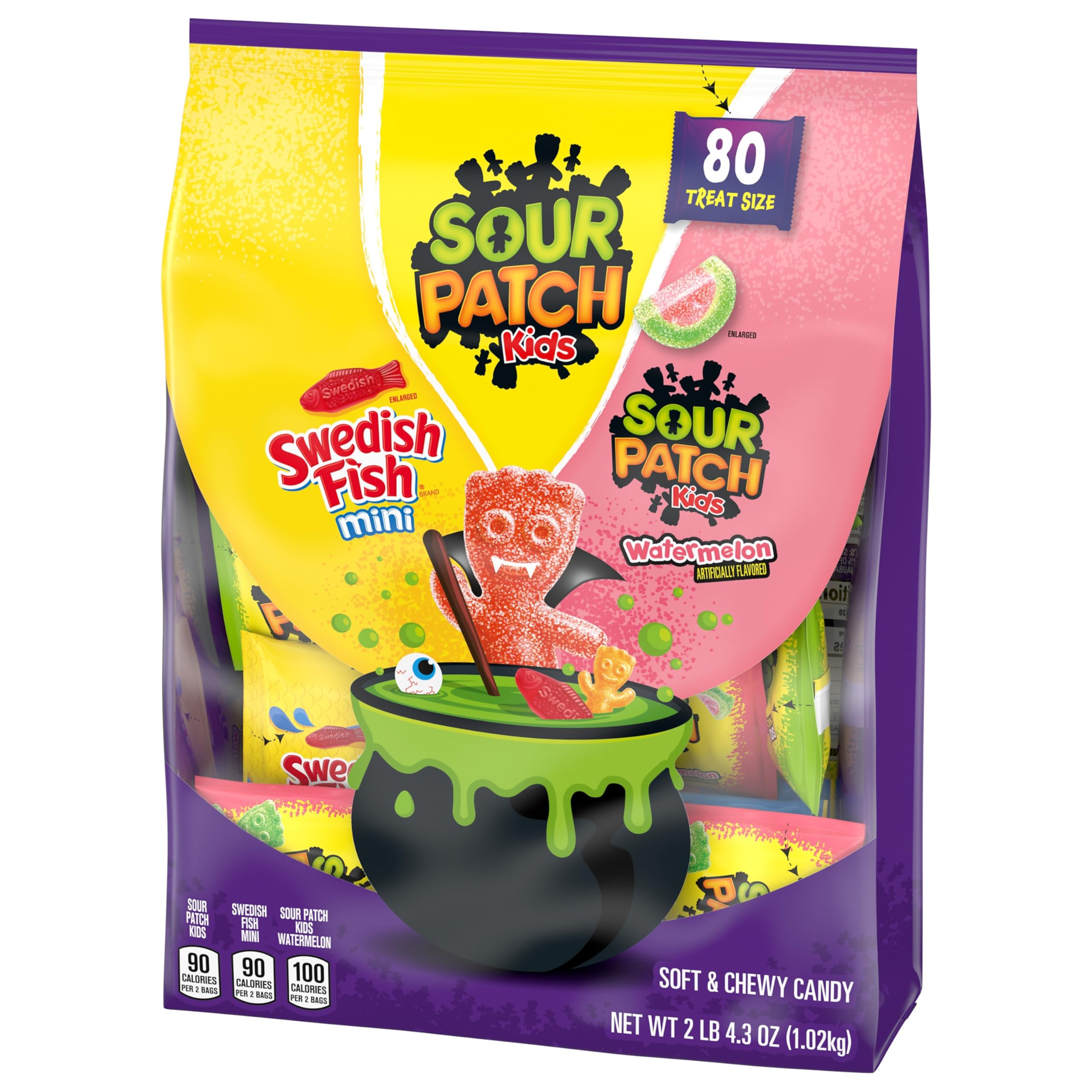 SOUR PATCH KIDS & SWEDISH FISH Halloween Variety Pack – 80 Treat-Size Bags of Sour & Sweet Gummy Candy