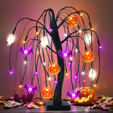 Light-Up Halloween Tree – 24 LED Black Willow Tree with Pumpkin, Bat & Ghost Ornaments (USB & Battery Powered)