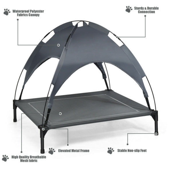 35.5" × 32" Elevated Dog Bed with UV-Resistant Canopy – Outdoor Pet Lounger for Small & Medium Dogs