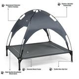 35.5" × 32" Elevated Dog Bed with UV-Resistant Canopy – Outdoor Pet Lounger for Small & Medium Dogs