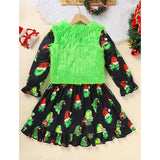 Toddler Kids Baby Girl Christmas Dress Set – Long Sleeve Cartoon Print Party Dress with Heart Print Vest Coat, Cute Holiday Outfit