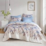 Floral Comforter Set with Bed Sheets – Queen Size, Blue Floral Design