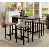 5‑Piece Counter Height Dining Table Set – Two‑Tone Black & Gray PVC Top with 4 Cushioned Chairs