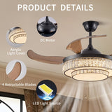 Retractable Ceiling Fan with LED Light & Remote Control