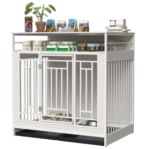 43.3-Inch Large Wooden Dog Kennel Furniture – Indoor Pet Crate with Divider, Double Door Design & Stylish Home Décor