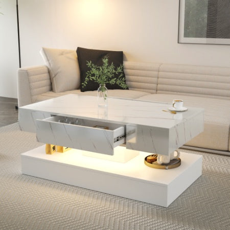 Modern High Gloss Coffee Table with RGB LED Lights & Remote Control