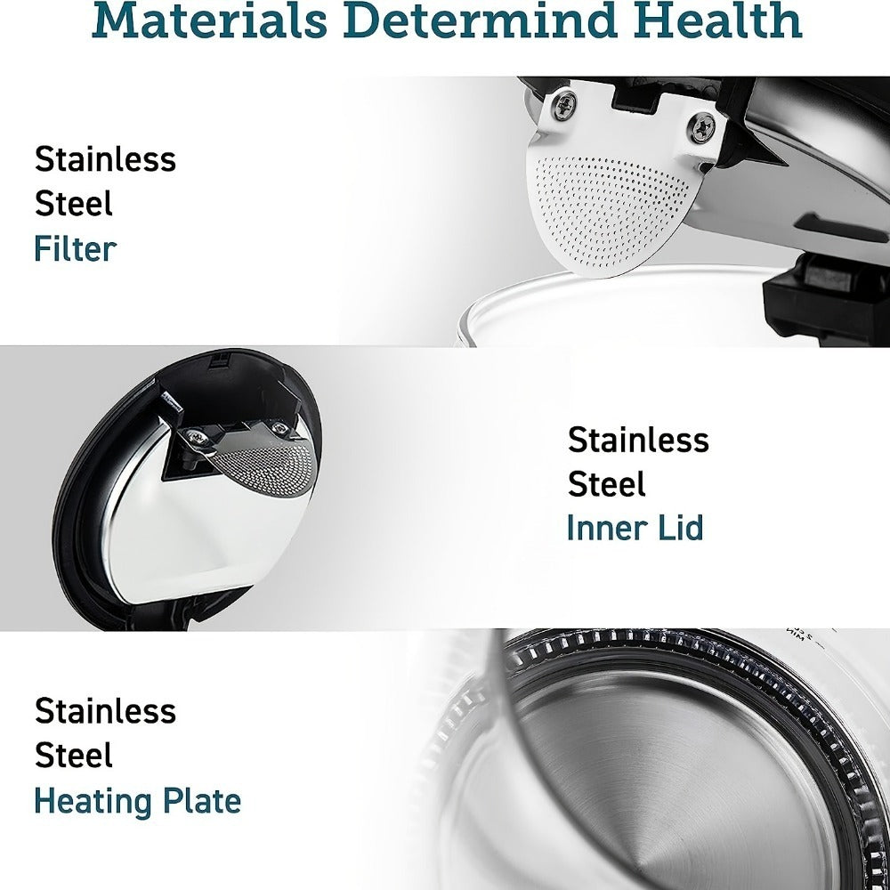 1.7L Glass Electric Kettle with Stainless Steel Filter & Inner Lid