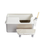 Stainless Steel Cat Litter Box with Plastic Buckle, Shovel & Foot Pad – White