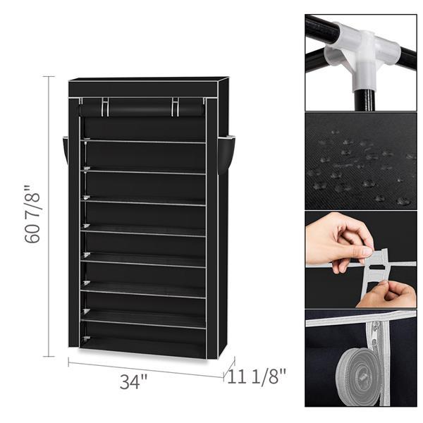 10-Tier Shoe Rack with Dustproof Cover – Large Capacity Shoe Storage Cabinet Organizer for Closet & Entryway – Black 👟